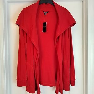 NWT L Ralph Lauren Red Waffle Knit Open Jacket